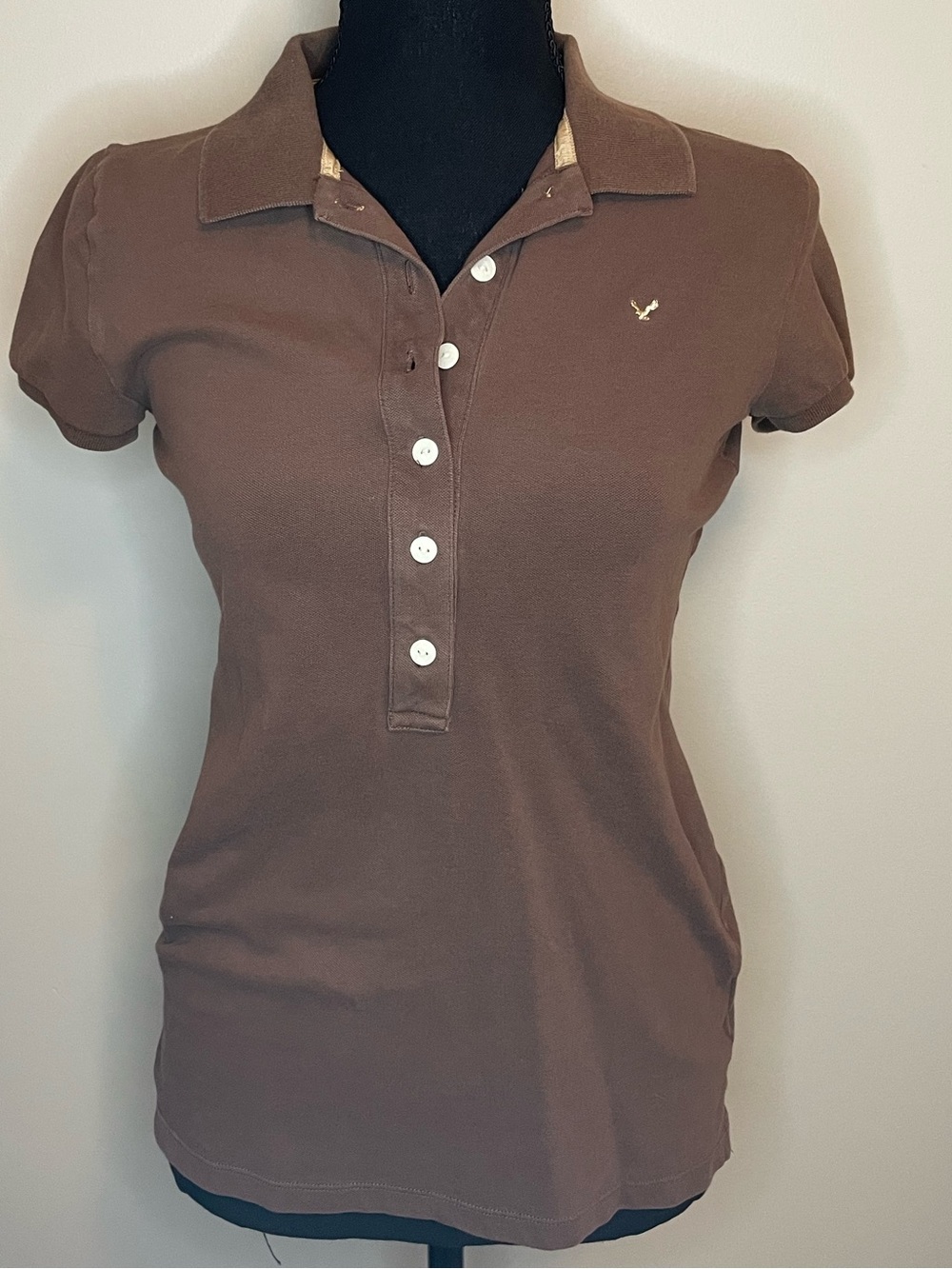 Vintage American Eagle Outfitters Brown Button-Front Polo